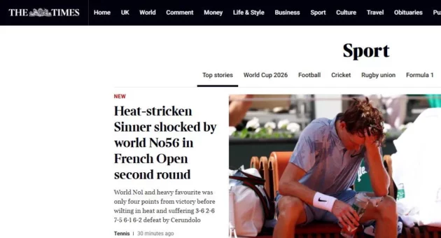 Sinner eliminato dal Roland Garros: la stampa internazionale è sconvolta, lo descrive come “terremoto nel tennis” e come “bombazo